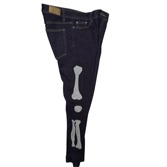MNML Skeleton Bone Patch Jeans Men’s Size 38 – Dark Wash Denim - Picture 6 of 11